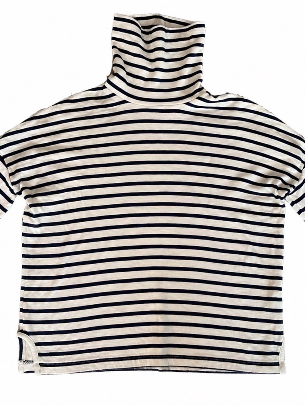 Madewell Cream & Navy Striped Long Sleeve Turtleneck Tee